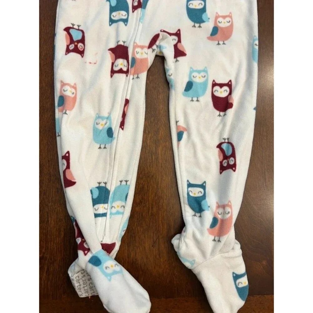 Fleece Zip Up Pajamas Toddler Girl Size 4T Footie Pajamas Owls